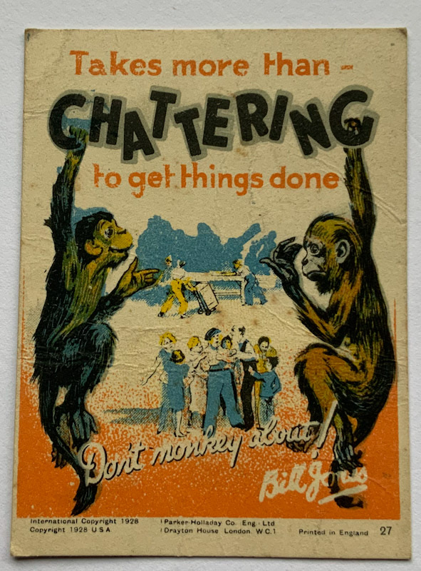 1928 Propaganda card by Parker Halladay USA Takes more than chattering to get things done